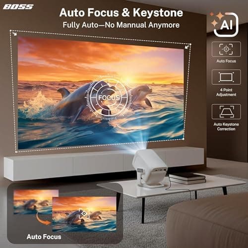 BOSS X900 Pro Smart AI Projector | Native 1080P Full HD, 8K Supported | 900 ANSI | Sealed Optical Engine | Auto Focus & AI Keystone | Android 13 | WiFi & Bluetooth | Voice Remote | 4