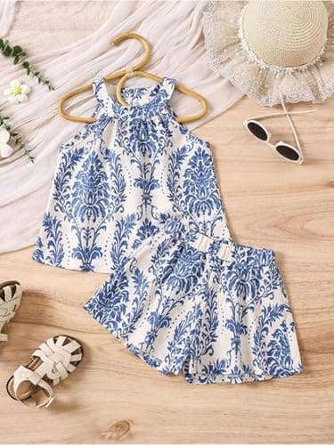 SKYCARRY Baby Girl Cotton Dress Set Ages 1 to 8 Years Blue Floral Summer Beach Wear Kids Clothes Girls Night Dress Party Western Frock Outfit Daily Fashion Clothing Set Stylish Frocks 3