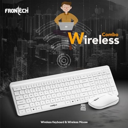 Frontech Wireless Keyboard & Mouse Combo–2.4GHz, 106 Keys, 3200 DPI Mouse, Power-Saving Design, 3-Year Warranty, White (KB-0030P) 2