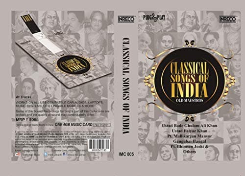 Inreco -Music Card -Classical Songs of India - Old Maestros - Bade Ghulam Ali Khan, Faiyaz Khan, Pt. Mallikarjun Mansur, Gangubai Hangal, Pt. Bhimsen Joshi - Classical Music - IMC 005 ( 4GB Music Card