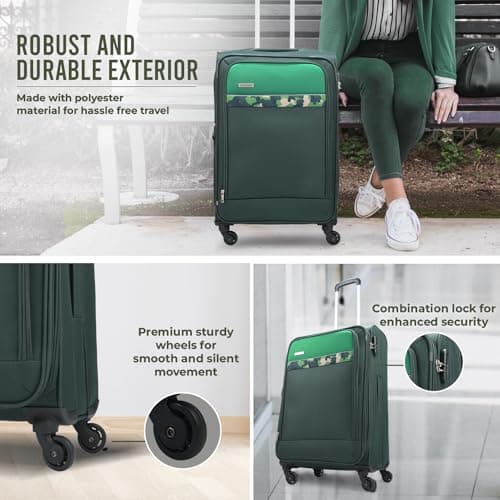 Aristocrat Large Commander 79Cms Premium Polyester with PVC Coating Soft Sided Check-in 4 Wheels Green Spinner Suitcase 6