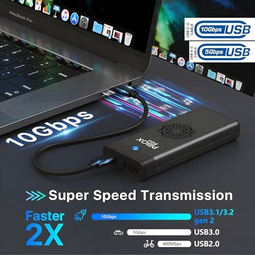 NVME M.2 Fan Enclosure, PiBOX India Dual protocol NVMe/NGFF SATA SSD Enclosure Smart Fan- USB 3.2 10Gbps, Tool-Free M.2 NVMe Case, PCI-E NVMe to USB-C, Supports M, B&M Keys 2230/2242/2280 SSD RTL9210B 3