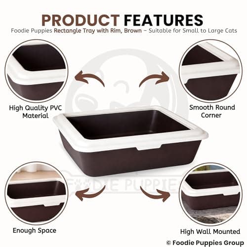 Foodie Puppies Rectangle Cat Litter Tray (Large (Brown) - 58 x 46 x 17 cm) with Rim, Reduces Odor, Perfect Starter for Toilet Training Your Kitten and Puppies 4