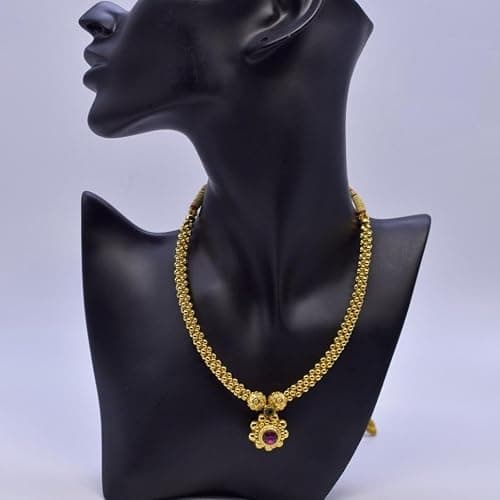 Lila Traditional Wedding Maharashtrian Kolhapuri Thushi Necklace Saaj Thushi Mangalsutra Pendant Locket Necklace Set Jewellery Set with Jhumki Earring Combo 2