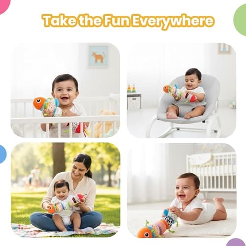 Nuluv Activity Caterpillar Baby Toy, Sensory Rattle and Crinkle Sound, BPA and PVC Free, Soft, Colorful Developmental Toy for 3+ Months, Mix and Match Play for Learning and Motor Skills 3