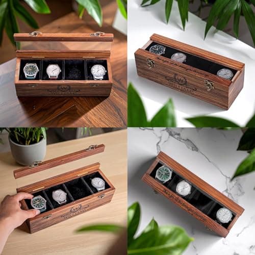 ARTIST INTERNATIONAL Custom Engraved Watch Box – Handmade Wooden Rosewood Display Case with Glass Lid, Luxury Watch Storage Organizer, Perfect Personalized Gift for Him & He 2