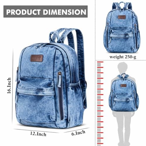 ZAINTO Denim Women Backpack college bag for women backpack Stylish Outdoor Travel Commute Daypack Large Capacity School bag Bookbag 3