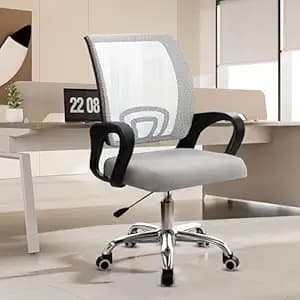 Casa Copenhagen Mesh Mid Back Office/Study/Computer/Revolving/Desk Chair for Work from Home -Metal Base, Height Adjustable Seat- Grey & Black Handle