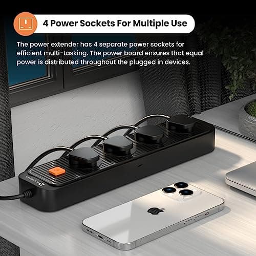 Portronics Power Plate 12 Extension Board with 4 Universal Sockets, 2 Meter Long Cord, 1500 Watt, Fireproof Material, Multi Plug for Home Appliances (Black) 3