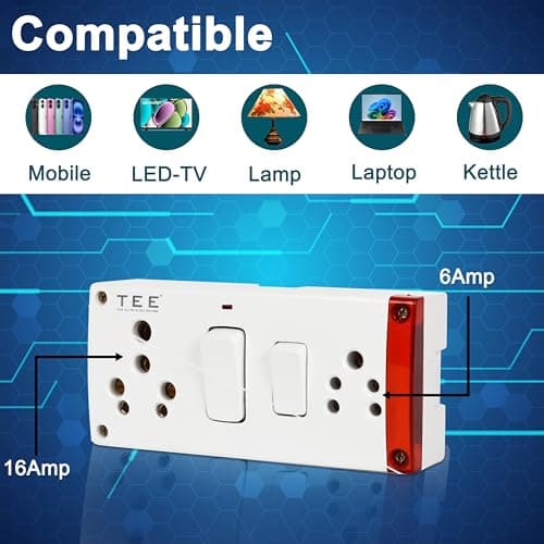 THE ELITE ELECTROTEK Combined Box 16 and 6 Amp With Universal Socket, Master Switch, LED Indicator | 240V Power Utility Box for Home, Office & Appliances | Without Wire, 6 Month Warranty, Pack of- 1 3
