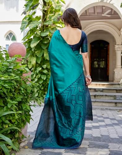 Yashika Women's Cotton Silk Beautiful Printed Saree | Rama Color Saree | Women Sari | Saree 6