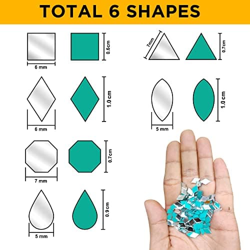 Clickedin Glass Mirror for Craft Work(Pack of 1200 Mirrors),Lippan Art Materials Kit Mirrors,Decorative Small Pieces for DIY Crafts Works,Round,Diamond,Square,Triangular,Framed,Clear,Wall Mount 3