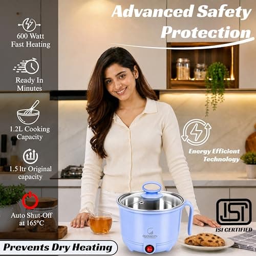 GOODSCITY Multifunctional 3-in-1 Electric Kettle 1.5L| Stainless Steel Pot with Steamer & Egg Tray | Compact Multi Cook,Steam & Boil Veggies, Tea,Coffee, Water,Baby food | 600W |1 Year Warranty |GC201 4