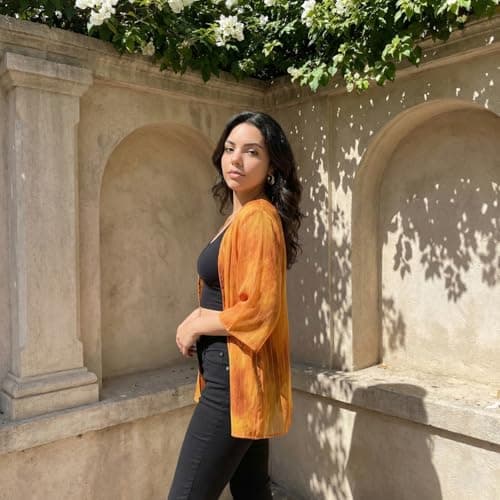 DRESSITUDE Women’s Orange Striped Kimono Shrug | Open Front Cardigan | Casual Summer Layer Shurg | Boho Beachwear Cover-Up-2XL 5