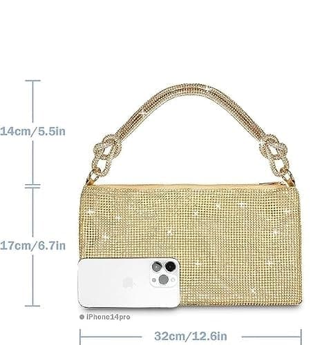 BLUE BEADS Gold Color Full Rhinestone Crystal Evening Clutch Bag - Sparkling Glitter Handbag with Shiny Shoulder Strap - Elegant Tote for Special Occasions For Women and Girls 5