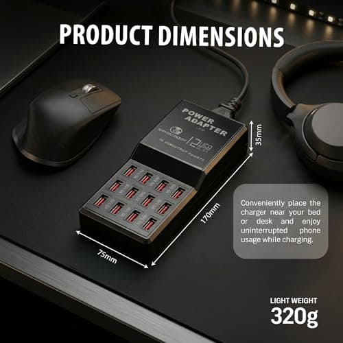 Naviscinest 12-Port USB Charging Station for Multiple Devices-Portable Fast USB Charging Hub Compatible with iPhone, Android, Tablet, AirPds & More-Compact Charger Block for Home, Office 5