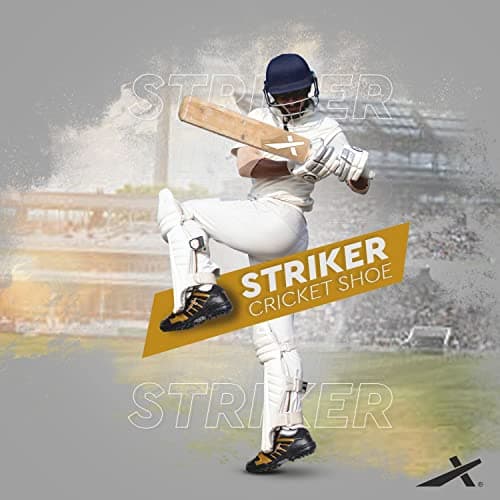 Vector X Striker Cricket Shoes Synthetic Leather Upper/PVC Sole Studs for Men Lace up Closure| Lightweight & Durable Footwear| Ideal for Turf, Ground & Hard Surfaces (Black-Gold, Size: 7) 2