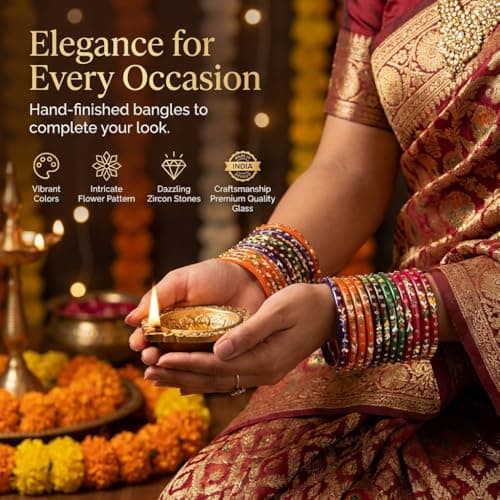 NMII Glass with Zircon Gemstone Studded worked and Flower Pattern Glossy Finished Kada Set For Women and Girls, (MultiColour_2.2 Inches), Pack Of 24 Kada Set 4