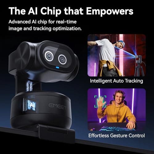eMeet Webcam with AI Tracking, 0.2s Autofocus, Sony Sensor, Triple Microphone Array, Gesture Control, Preset Positions, Streaming Camera Compatible with OBS, Twitch, Switch 2, PC & Laptop (PIXY) 3