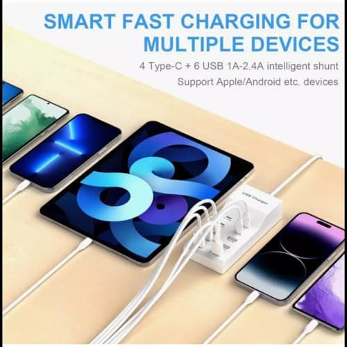 Scalebee Portable USB C Charging Station,USB-C 4-Ports, Hub 10-Ports USB Charger Dock for Multiple Devices Phones Tablet Smartwatch Headphones Speakers USB Charger (White) 3