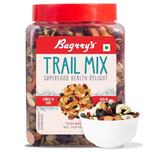 Bagrry’s Trail Mix 1kg | 7 in 1 Superfoods | California Almond | Cashews | Cranberries | Dates | Pumpkin Seeds | Green & Black Raisins | High Protein | Fibre-Rich | Oil-Free | Non-Salted | Healthy Sna