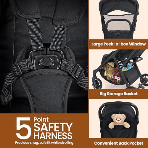 LuvLap Royal Baby Stroller, Pram for 0 to 3 Years with 5 Point Safety Harness, Large Storage Basket, Heavy Duty Wheels, Easy Fold, Extendable Canopy, Multilevel Recline & Adjustable footrest 4