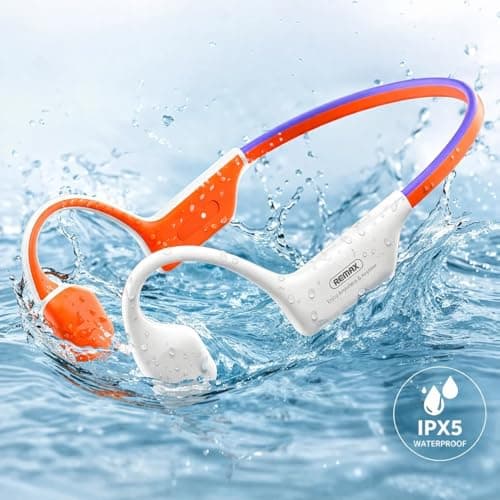 GAG Open-Ear Bone Conduction Wireless Headphones | Bluetooth Sports Neckband Earphones with Secure Fit | Lightweight Open Ear Headset for Running, Cycling & Workout | Orange & White 3