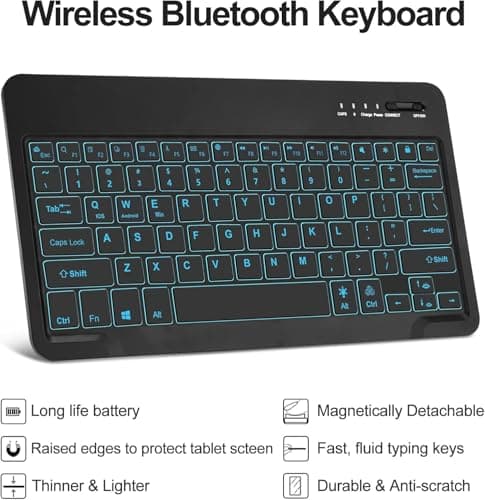Galaxy Tab S7 FE Case with Keyboard, 7 Colors Backlit Detachable Bluetooth Keyboard for Samsung S7 FE/ S7 Plus/S8 Plus/S8+ 12.4 inch Tablet Slim Smart Cover with S Pen Holder (Normal, S7 FE 12.4 inch) 2