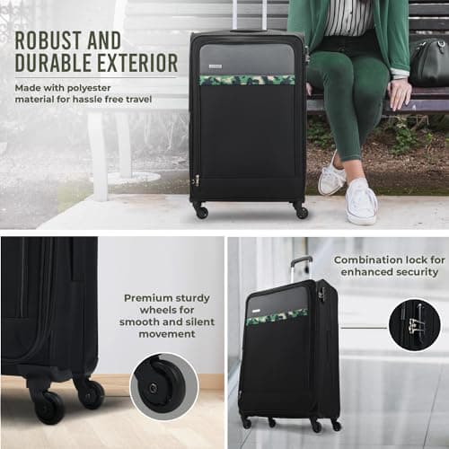 Aristocrat Large Commander 79Cms Premium Polyester with PVC Coating Soft Sided Check-in 4 Wheels Black Spinner Suitcase 6