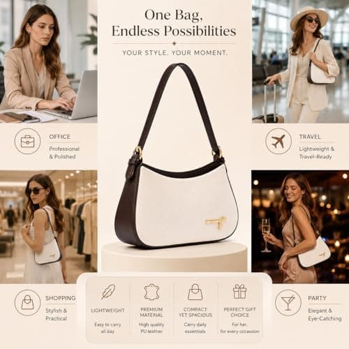 adira Elegant Shoulder Bag for Women | Cream Mini Handbag with Contrast Trim | Lightweight Stylish Purse for Daily Use, Party, Travel & Gifting 4