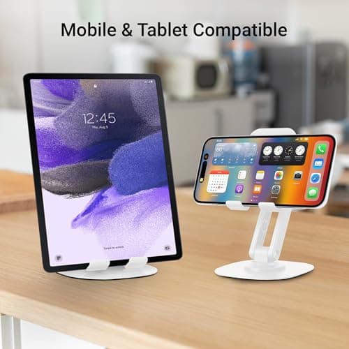 ZEBRONICS MTS200, Foldable Mobile Holder, Upto 9.6 inches, 360° Rotatable, Stepless Multi Angle Adjustment, Anti-Skid Base & Resting pad, Lightweight & Handy, Compatible with Mobile & Tablet (White) 4