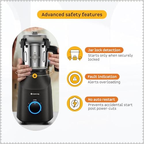 Atomberg Tavi Mixer Grinder | 𝟏𝟏𝟎𝐕 𝐎𝐧𝐥𝐲 𝐟𝐨𝐫 𝐔𝐒 & 𝐂𝐚𝐧𝐚𝐝𝐚 | Unique Coarse Mode for Silbatta-Like Texture | Intelligent 600W Motor | 4 Jars Including Chopper Jar | Matte Black 5