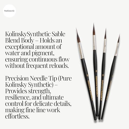 Stationerie Professional Needle Detail Mop Paint Brushes Set, 4 Sizes with Storage Case, Matt Black, Best for Calligraphy,brushpen,Writing Brush,Signature Brush 4