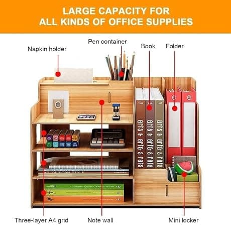 Wooden Desk Organizer | Multipurpose Table Organizer for Office & Study | DIY Assembly Storage Rack | Stationery & File Holder | Work From Home Accessories. (BROWN) 3