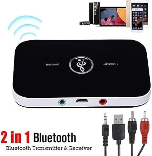 MICROWARE Bluetooth Transmitter Receiver, 2-in-1 Wireless Bluetooth Audio Adapter, 3.5mm AUX RCA Adapter, RCA Bluetooth Transmitter Receive for TV/Car/PC/Headphones Home Stereo System 2