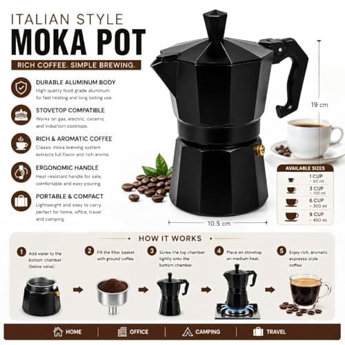 Shreedhar Impex Italian Style Moka Pot Coffee Kettle Aluminum Stovetop Espresso Maker Manual Coffee Brewer for Home Kitchen Travel Camping (2 Cup) 3