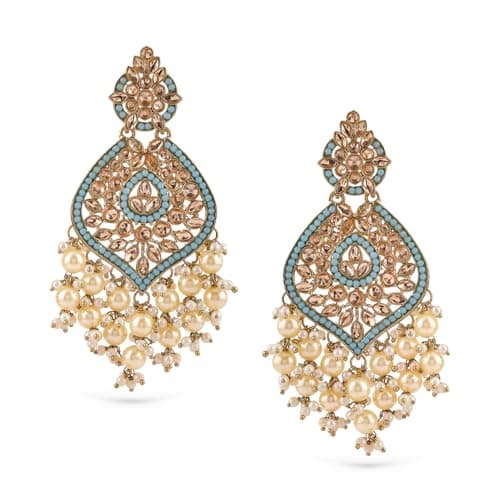 Rubans Chandelier Blue Earrings Traditional Jewellery with Kundan & Pearl Gift for Women & Girls
