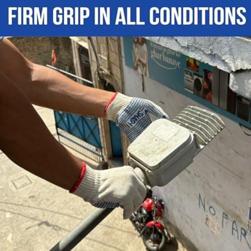 STYLERA Dotted Cotton Safety Hand Work Gloves for Better Grip Industrial Construction Gardening Assembling General Purpose Use Safety Hand Gloves (PACK OF 5 PAIR, WHITE DOTTED,) 3