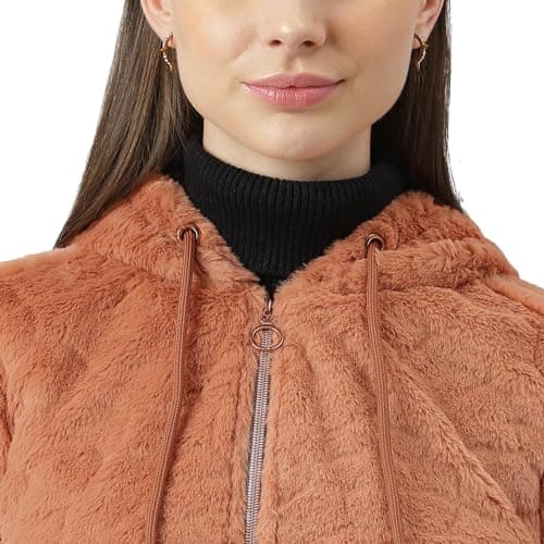 Latin Quarters Women's Brown Solid Hoodie | Winter wear Casual Warm Zipper Jacket Hooded Neck Hoody_S 2