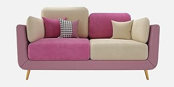 Luxury & Modern Velvet Comfortable Sofa with Cushion Chaise Lounge Sectional Sofa Ideal for Living Room and Bedroom, Visitors' Home, and Office-(2 Seater Pink & Beige).