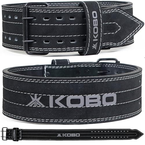 Kobo 10 mm Prong Gym Belt For Weight Lifting Fitness, Seude Leather, 4” Wide Back Support, 8 Adjustable Dual Holes, Powerlifting Bodybuilding Deadlift Squat Workout Strength Training, Men Women WTB-05