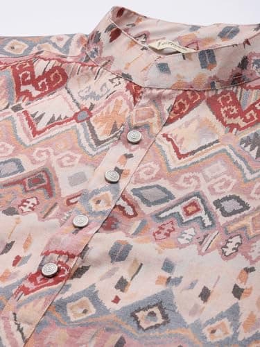 Majestic Man Cotton Blend Ethnic Motifs Abstract Printed Kurta for Men (Mauve, Small) 5