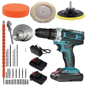 MLD 20v Cordless screwdriver Drill Machine|3 Function|34Pcs Accessories | 5'' Car Polish Pad For Polishing|Drilling |hammer Drill|Cutting |Tool kit Set SAJ-104(20v/1350 Rpm/Multicolor)