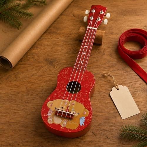 ATORSE Guitar-Design Body 21-Inch Ukulele Round Sound Hole Wooden Ukulele Fretted Neck 21 Inch Compact, Pink 4