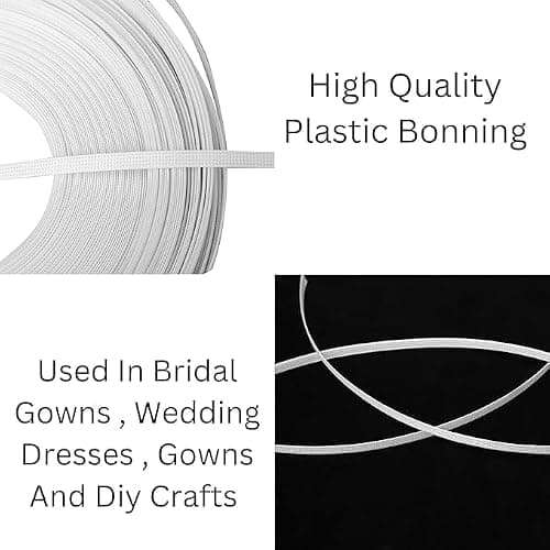 PINACO White Coreset Wire/Rigilene/Boning wire for Sewing Wedding Dress Gowns,(12MM) (White, 5 Meter) 5