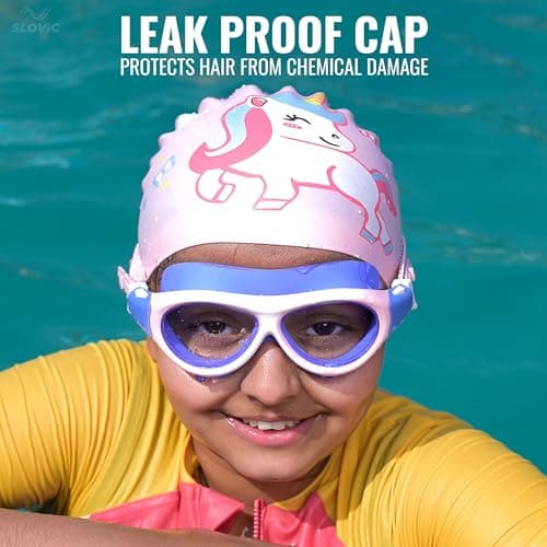 SLOVIC Swimming Cap for Kids [Unicorn] | Swimming Cap for Girls & Boys | Swimming Pool Caps for Kids | No Hair Pulling & Chlorine Resistant | Free Size Swimming Caps for Kids 2