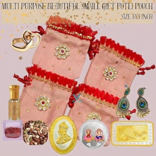VS Club 12 Beautiful Gold Silver Coin Potli Pouches for Wedding, Baby Shower, Haldi, Mehendi | Shagun, Jewelry, Coin, Dry Fruit, Kesar Pouch Set | Premium Multi Pack (PITCH-12) 2