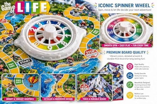 The Game of Life Family Board Game for Kids & Adults - Interactive Strategy Game with Spinner Wheel, Career House Pet Cards, Play Money & Cars for 2-4 Players Age 8+ 5