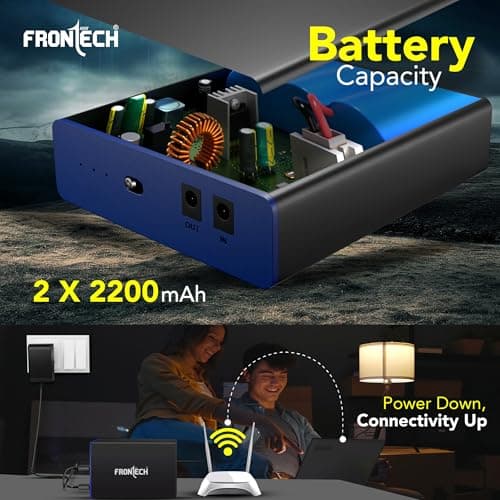 Frontech Mini UPS Battery Backup – 2×2200 mAh (4400 mAh), 12 V DC Voltage‑Regulated, Built‑in Surge Protection, Up to 3.5 H Backup for Routers, CCTV & Set‑Top Boxes (UPS-0022) 2