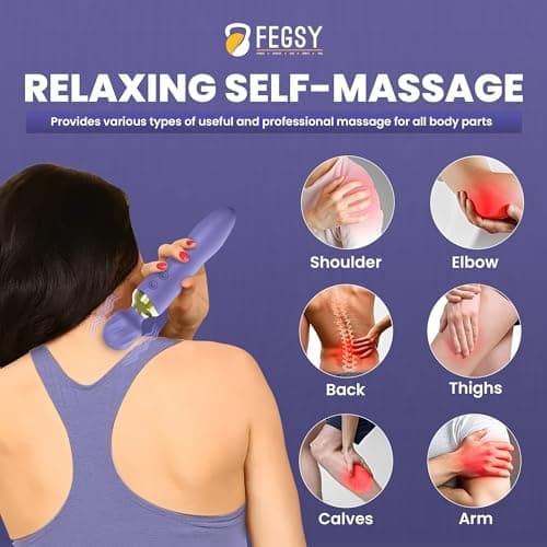 FEGSY Dual Heads Massager Machine for Pain Relief, Rechargeable Wireless Body Massager with Medical Grade Silicone (Purple) 5